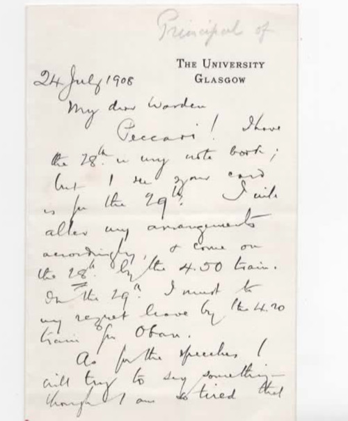 Sir Donald MacAlister  signed letter   Principal The University of Glasgow  1908