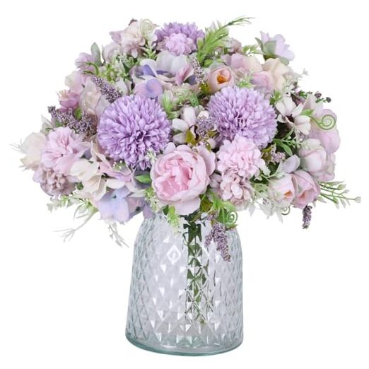  3pcs Artificial Flowers Bouquet Fake Peony Silk Hydrangea Light Purple