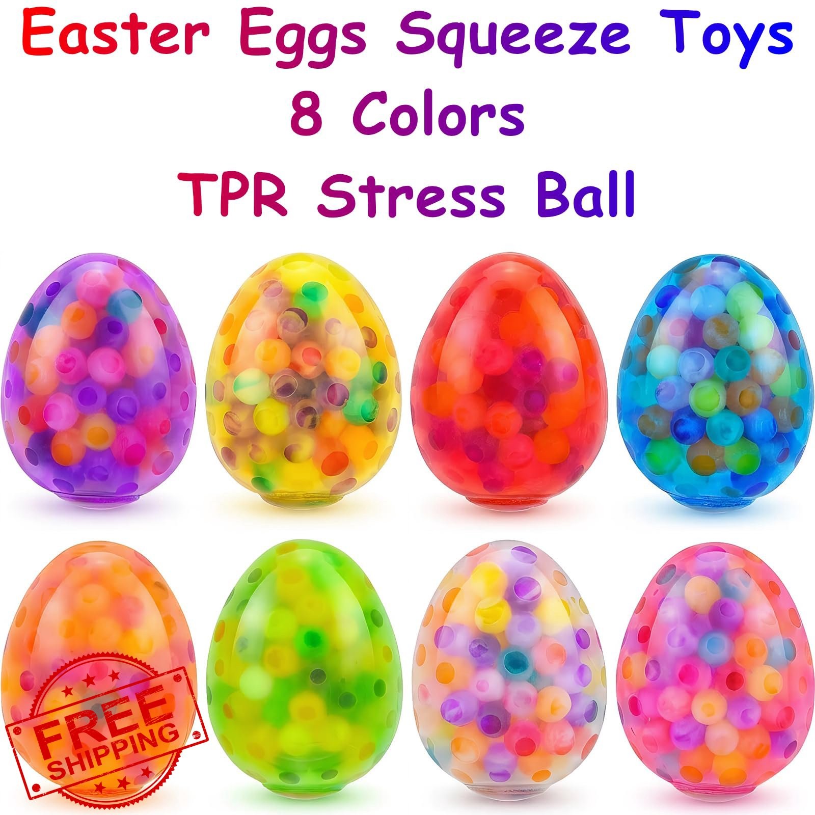 Howzcci 8 Pack Easter Eggs Stress Balls Squishy Squeeze Balls