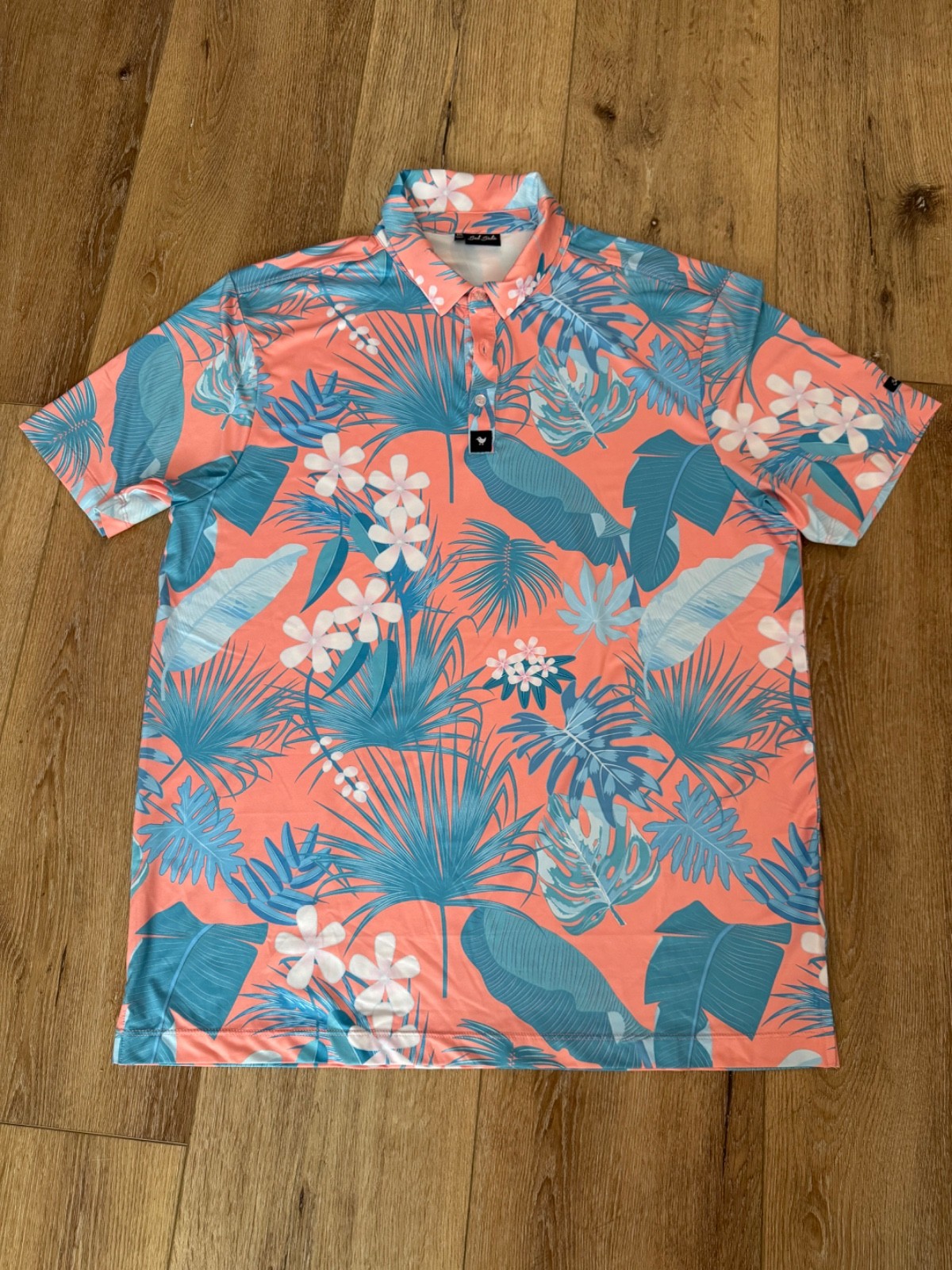 Bad Birdie Golf Polo Shirt Adult XXL Blue Orange Floral AOP Mens 2982