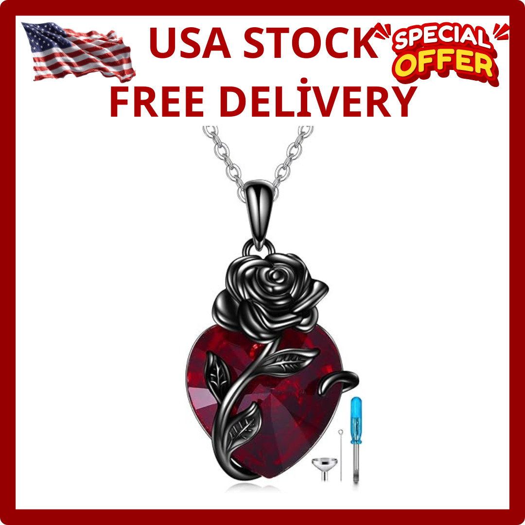 Sterling Silver Heart Urn Necklace for Ashes - Rose Cremation Jewelry