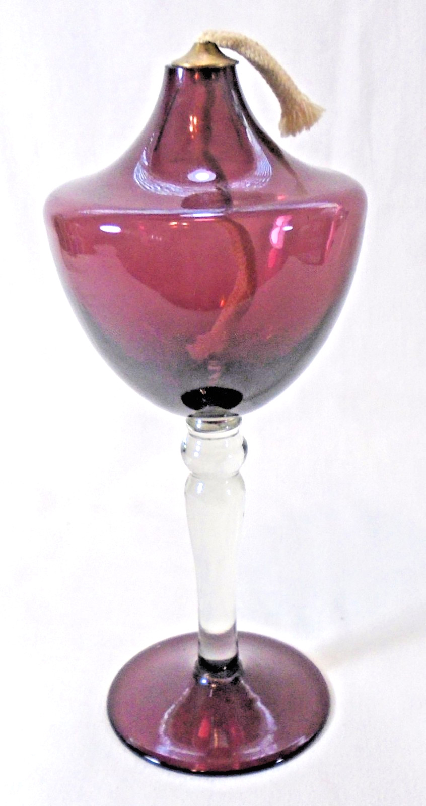 Amethyst Purple/Red Art Glass Oil Lamp, 8.5"