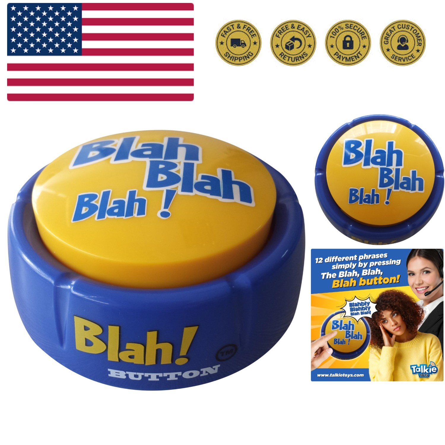 Blah Button - 12 Hilarious Blah Sayings - Talking Toy for Stress Relief & Lau...