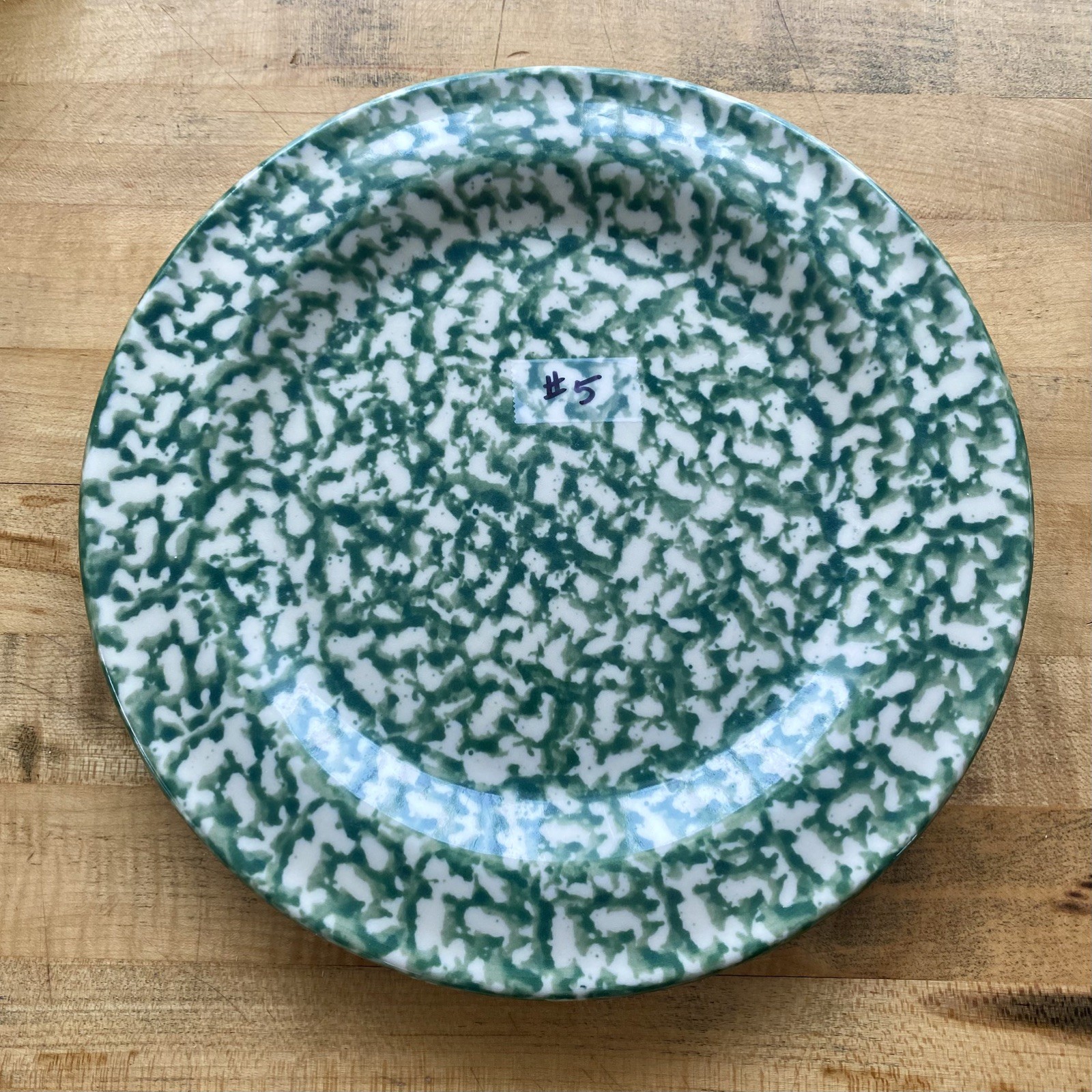 #5-Gerald Henn Roseville Spongeware 10” Dinner Plate Green