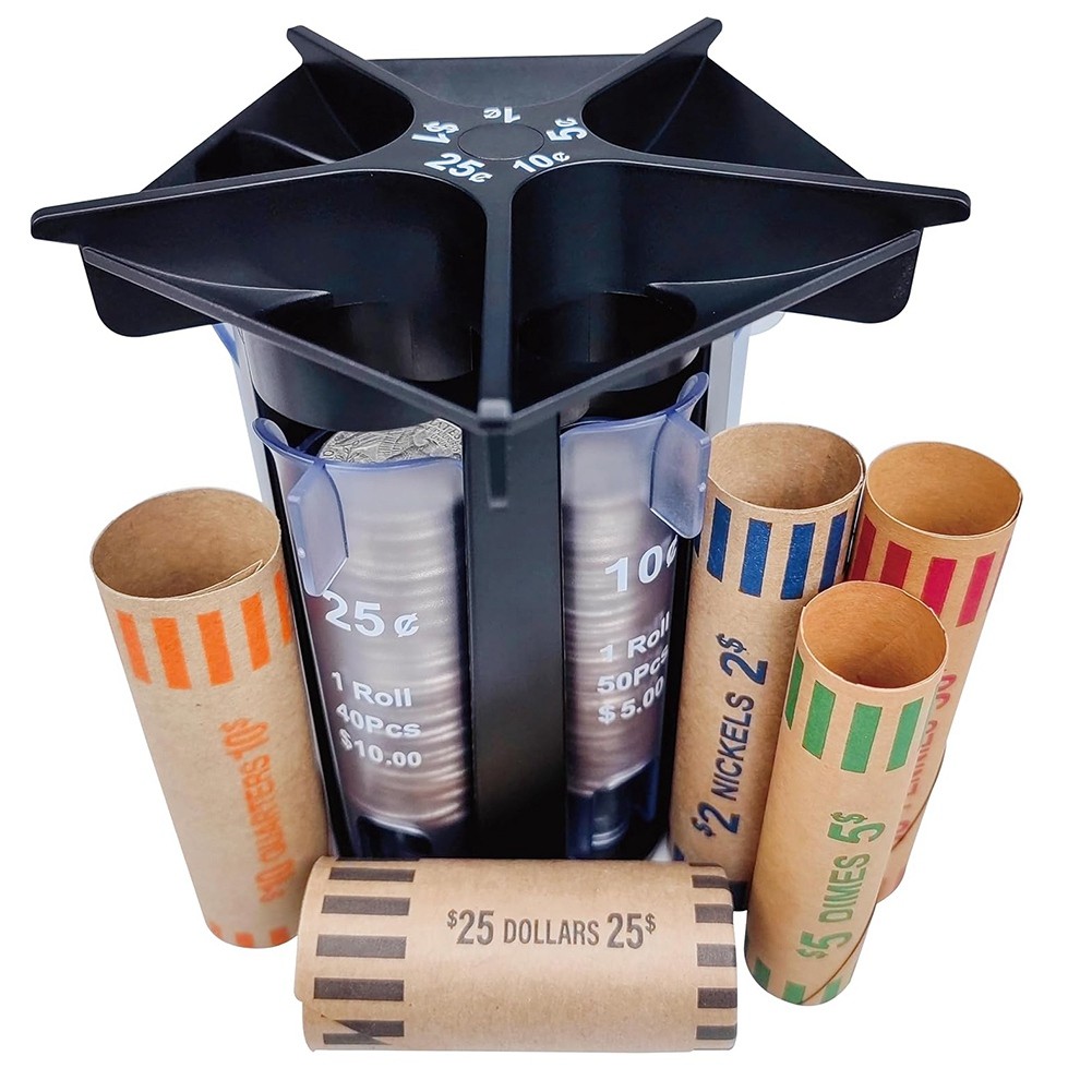 Coin Sorter Tube Coin Counter with Coin Wrappers,5-IN-1 Change Sorter3486
