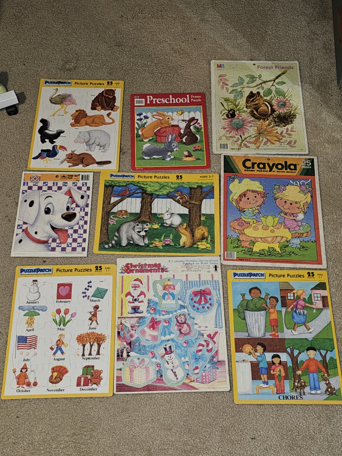 Vtg Picture Puzzle Tray  Childrens Frame Patch Lot Of 9 80s 90s Youth Preschool