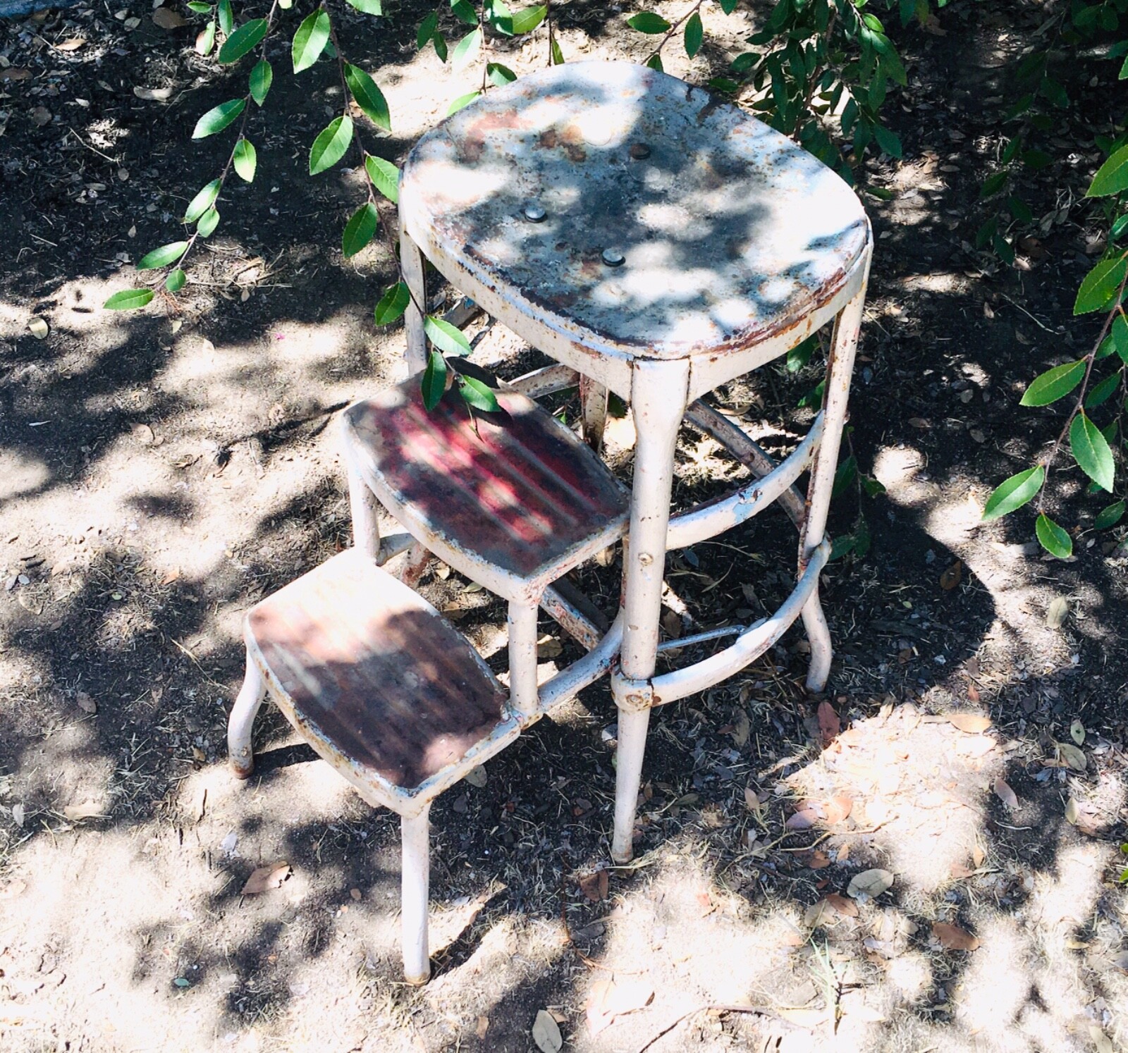 Vintage Kitchen Step Stool Ladder Seat w/ fold out Nested Steps Great patina