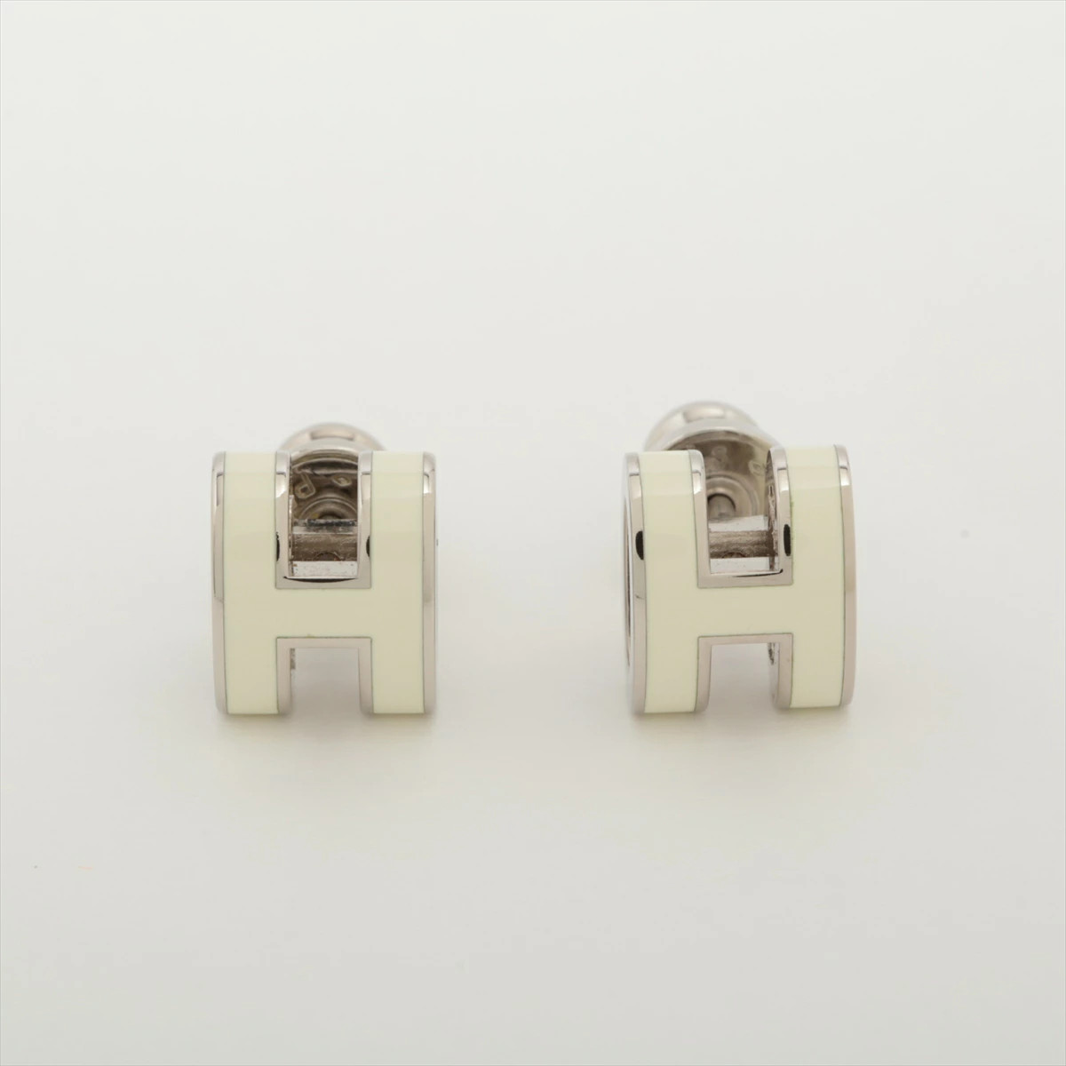 Used Hermes Mini Pop H ST1210 Earrings (for both ears) Metal Ivory x Silver