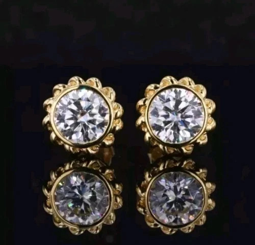 4 Ct Treated Certified Off White Diamond Solitaire Stud Earrings In 925 Silver