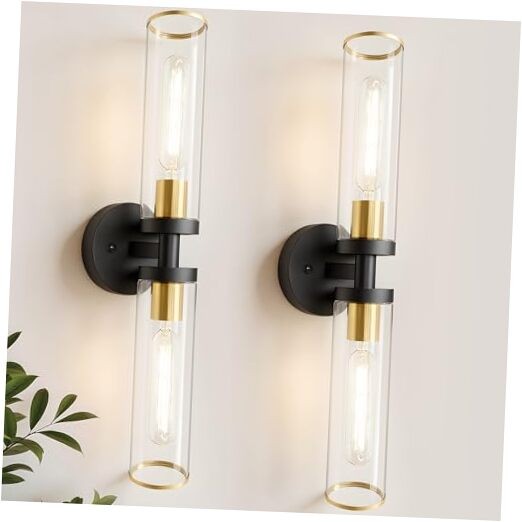 Wall Sconces Set of Two Bathroom Wall Sconces with Clear Black and Gold