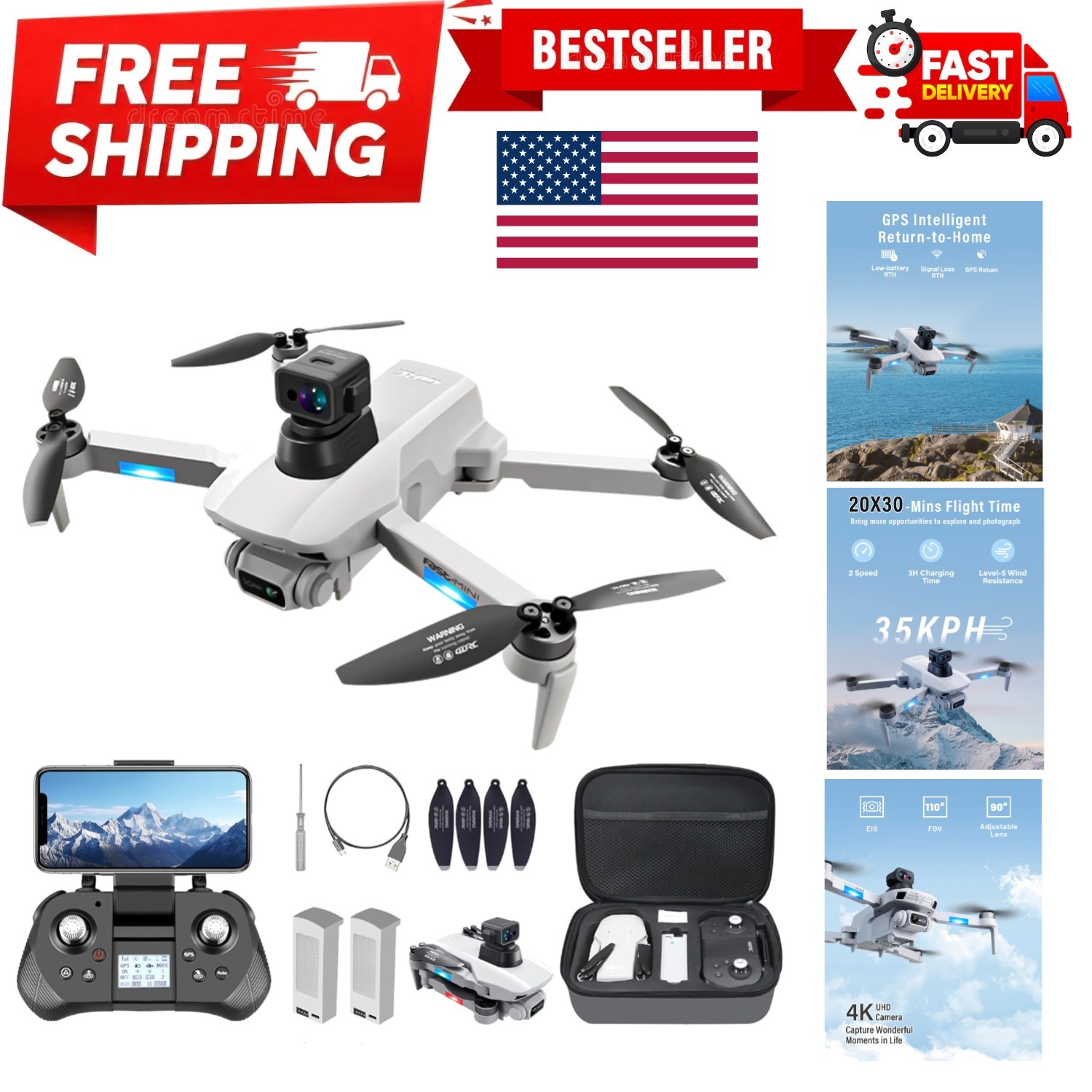 GPS Drones with Camera for Adults 4K with Brushless Motor and Follow Me Mode,...
