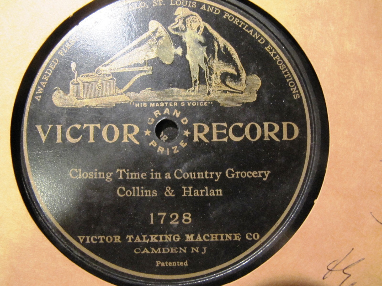 ANNOUNCED 1902 Pre-Matrix VICTOR Collins Harlan CLOSING TIME IN GROCERY Monarch
