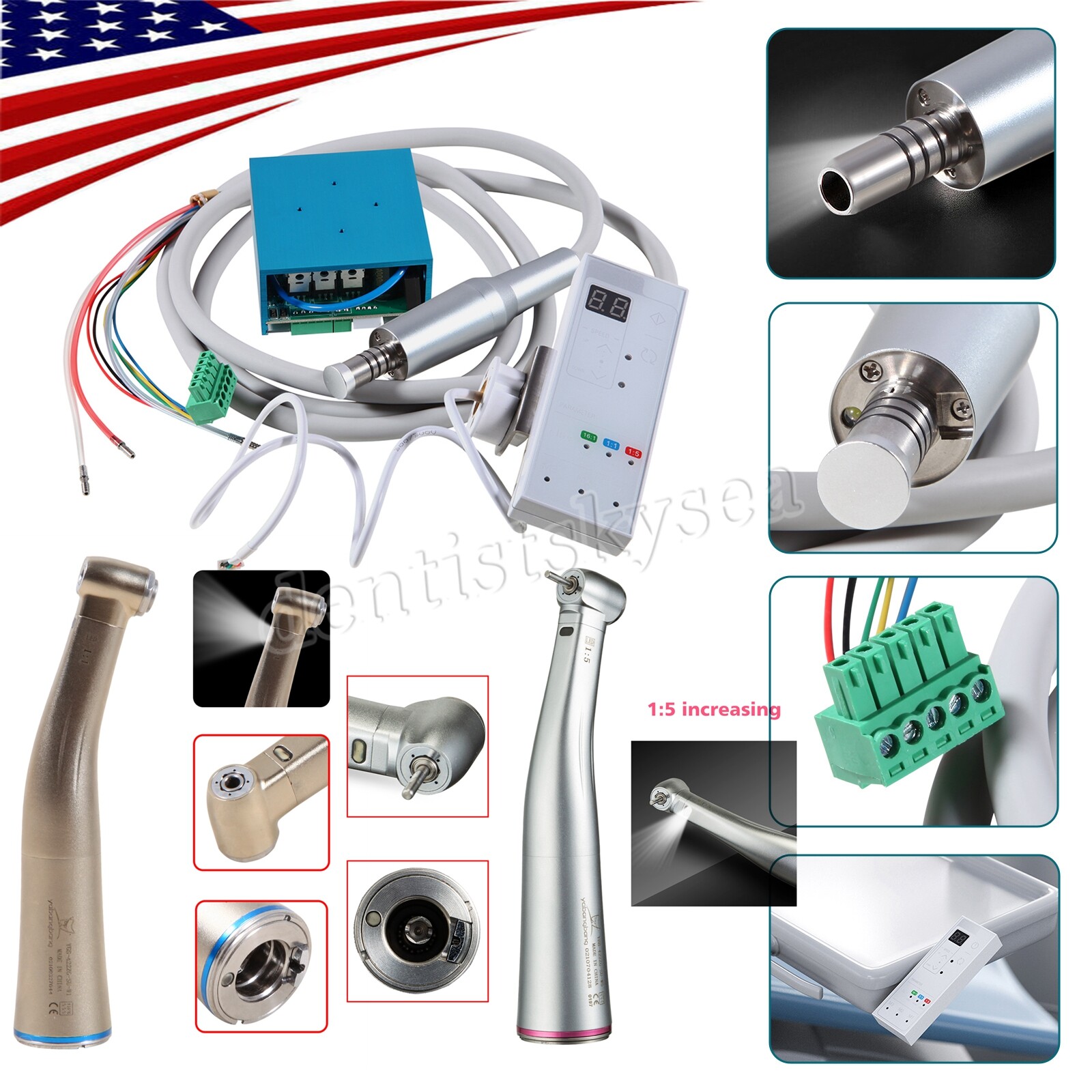 Dental LED Electric Motor Brushless Built in/1:1 1:5 LED Contra Angle Handpiece