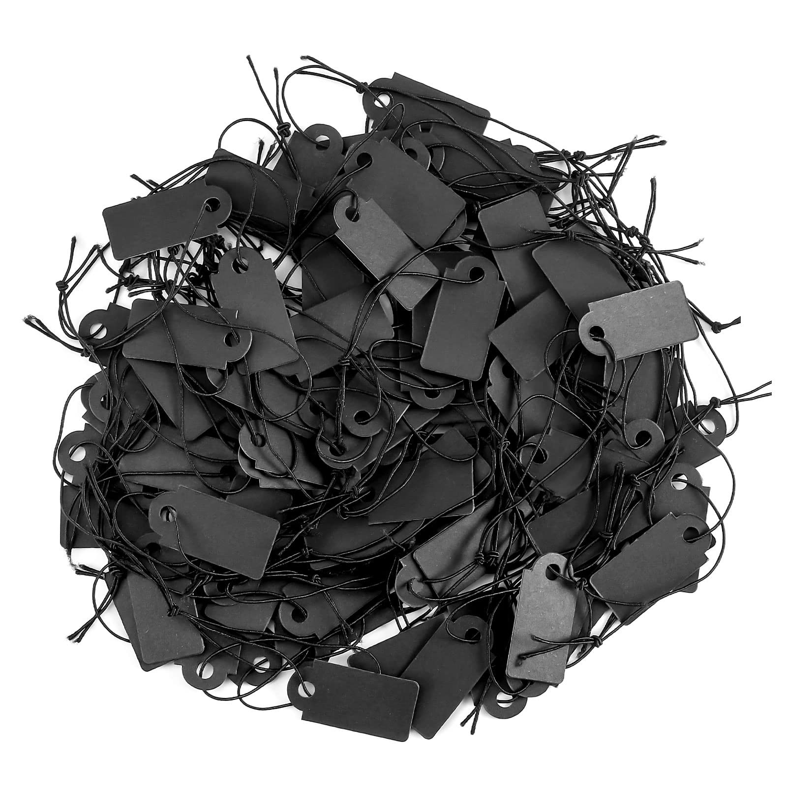 Black Price Tags with Elastic String for Jewelry & Clothes, 200 Pcs, Writable...