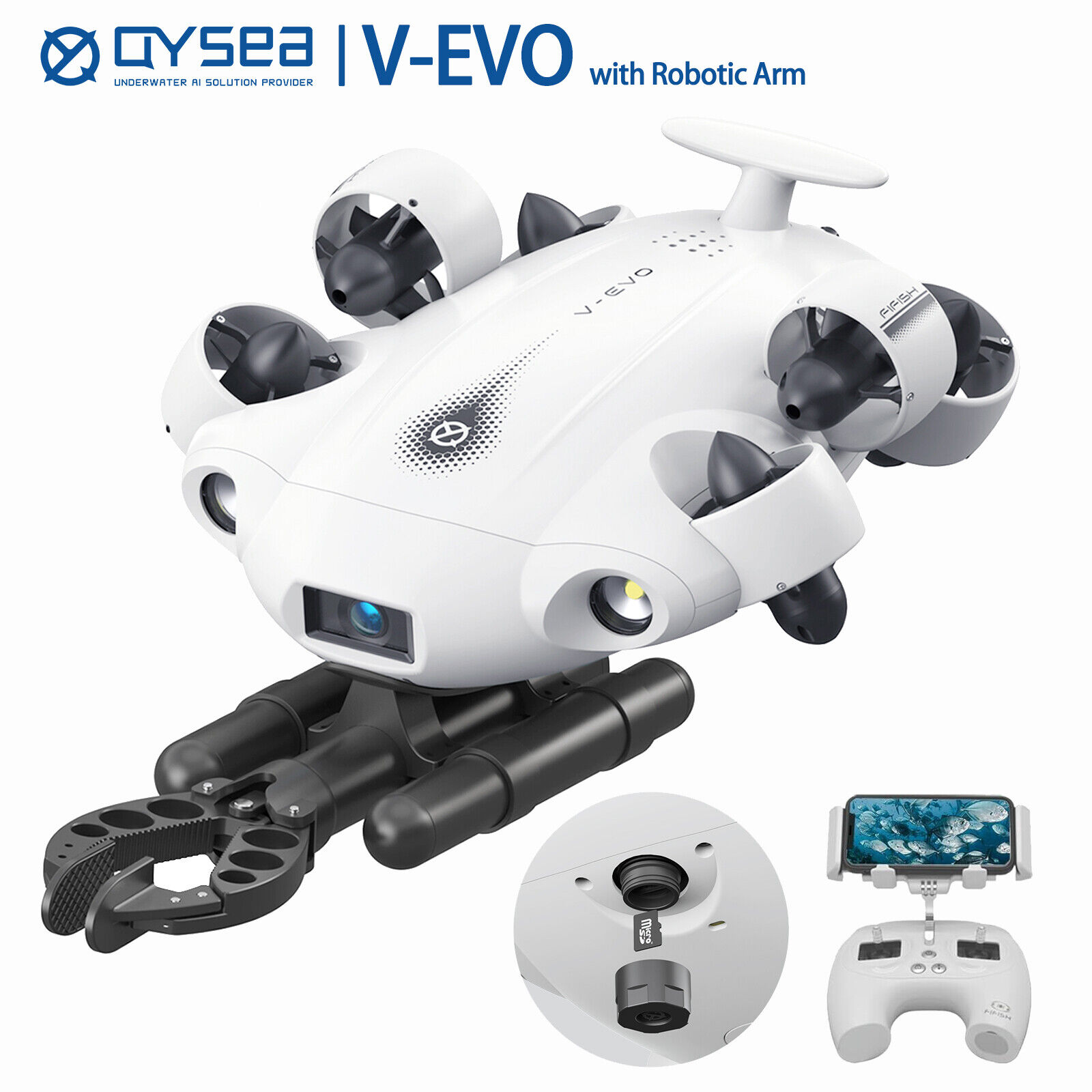 [Robotic Arm] V-EVO 4K60FPS Underwater Drone Kit AI Vision 360°  Portable Robot