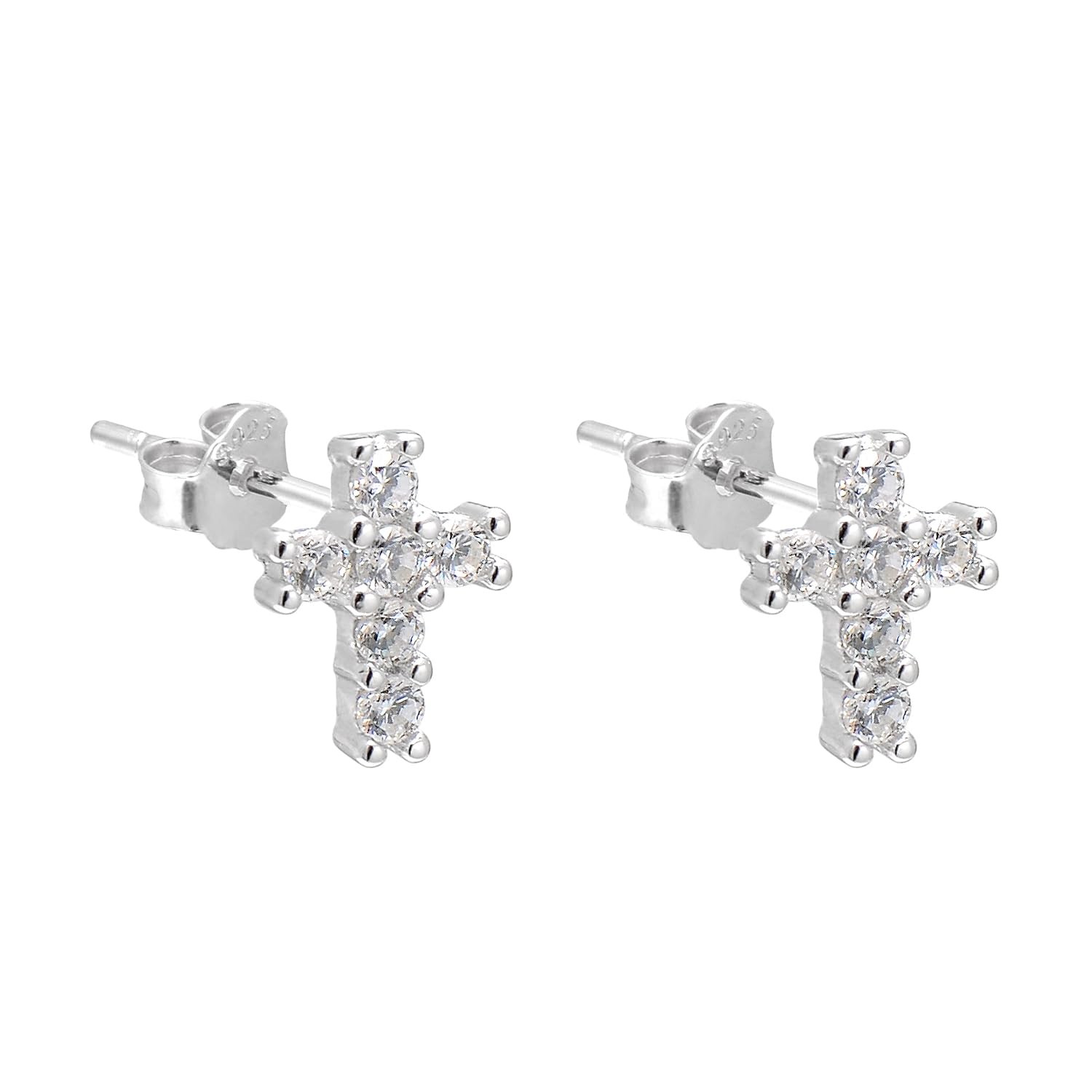 925 Sterling Silver Cubic Zirconia Tiny Cross Studs Earrings for Women, White...