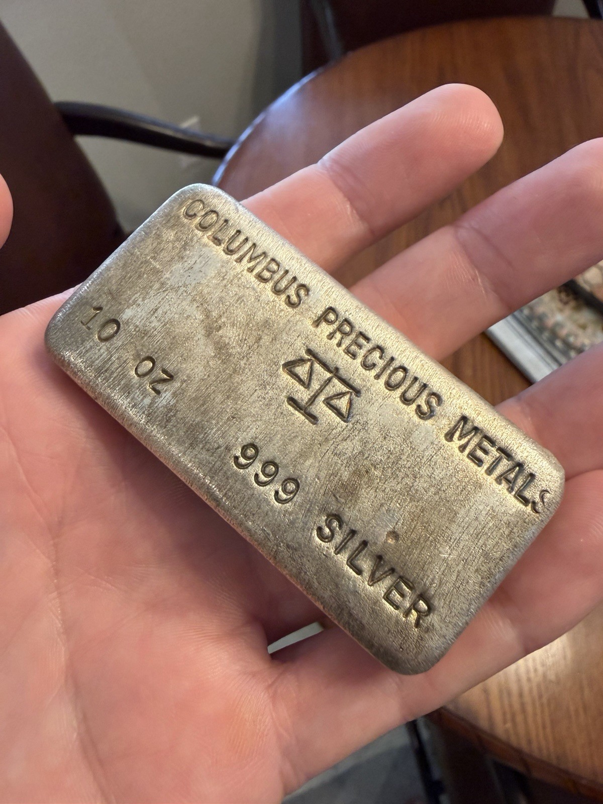 Columbus Precious Metals 10 Oz 999 Silver Bar Vintage Poured W/ Serial # On Edge