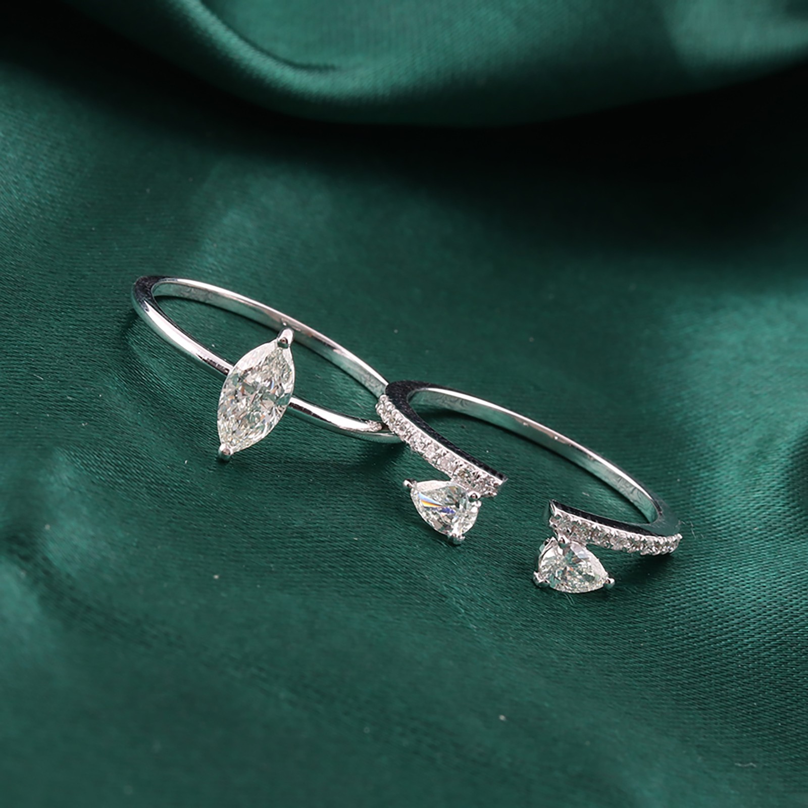 0.91 Ct Natural SI/H Pear Cut Diamond Stackable Wedding Ring Set 14k White Gold