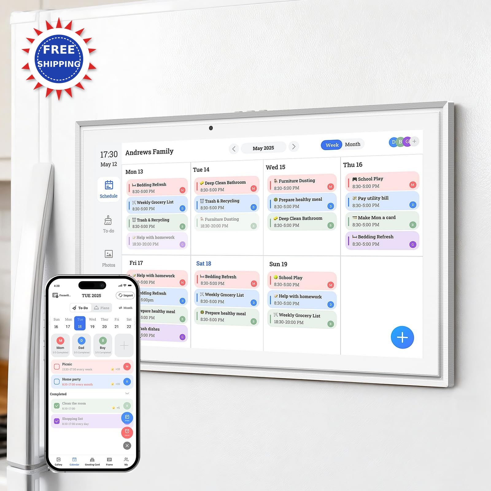 15.6 Inch Smart Digital Calendar with Free App JSUSOU Fridge Wall Touch Screen