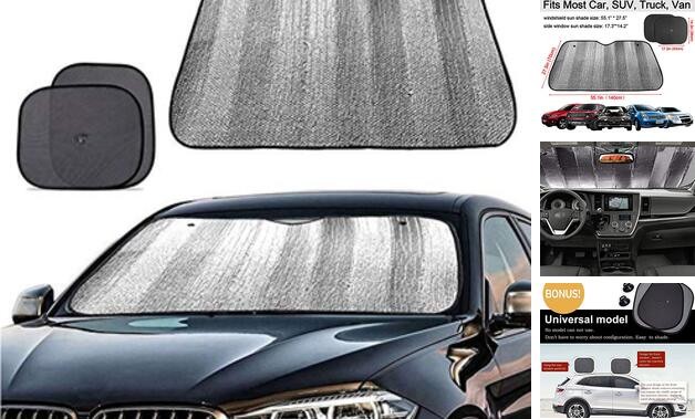  Windshield Sun Shade + Bonus Car Window Shade, Car Sun Shade Keeps Vehicle 