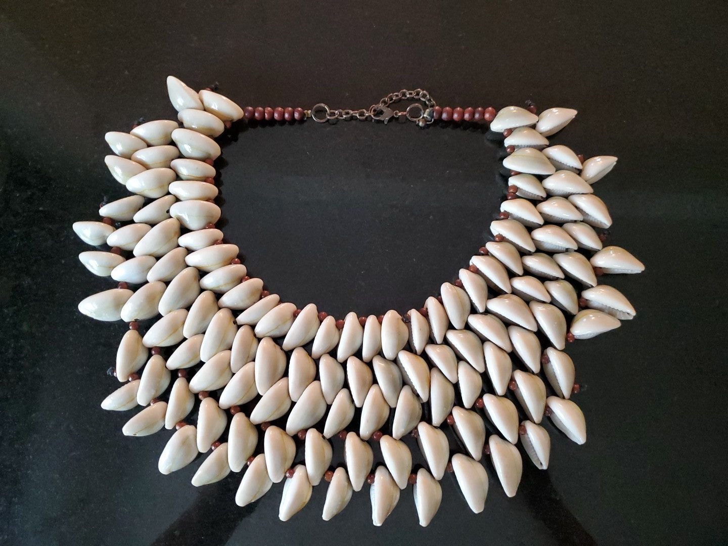 Cowrie Shell Layered Choker Bib Necklace 16"