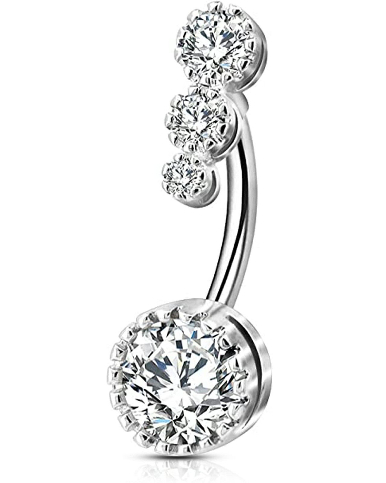 OUFER 316L Surgical Steel Belly Button Rings 14G 10MM, Silver Bar, Clear CZ 