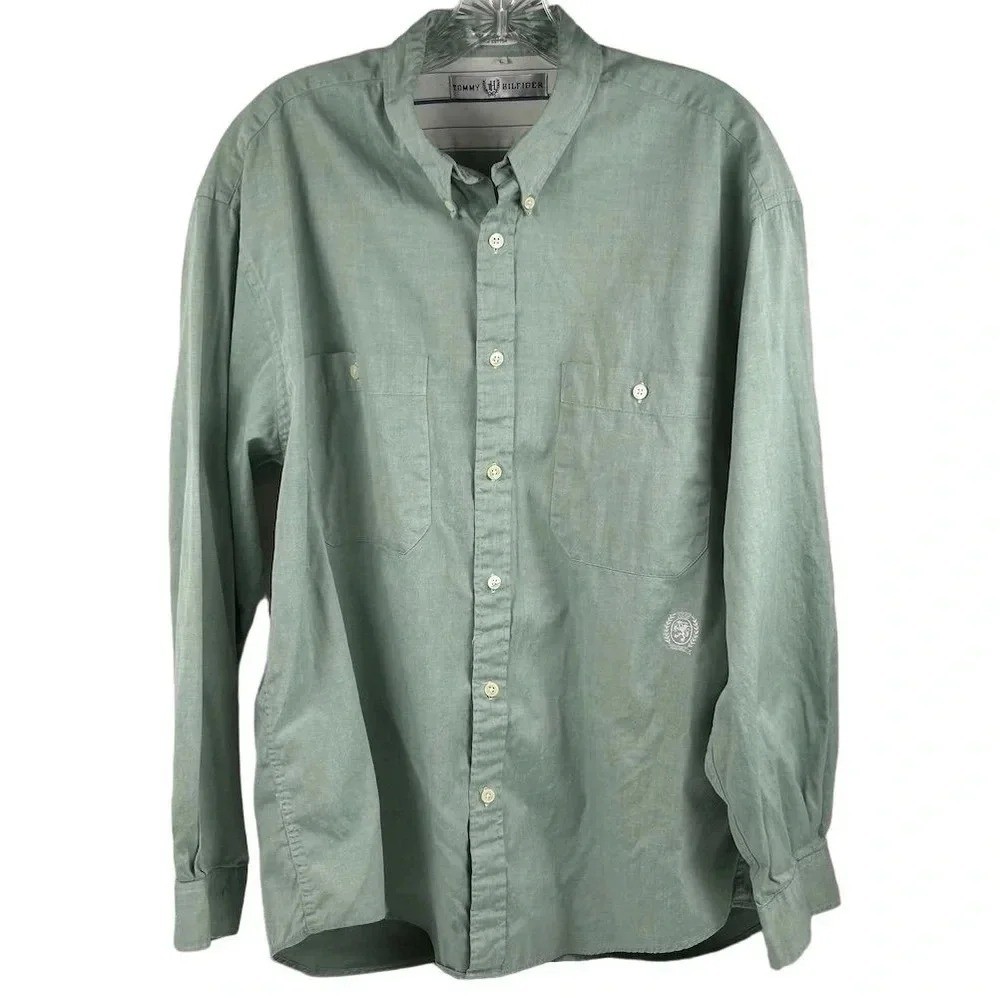 Tommy Hilfiger Men's Green Long Sleeve Button-Down Shirt Size L Casual