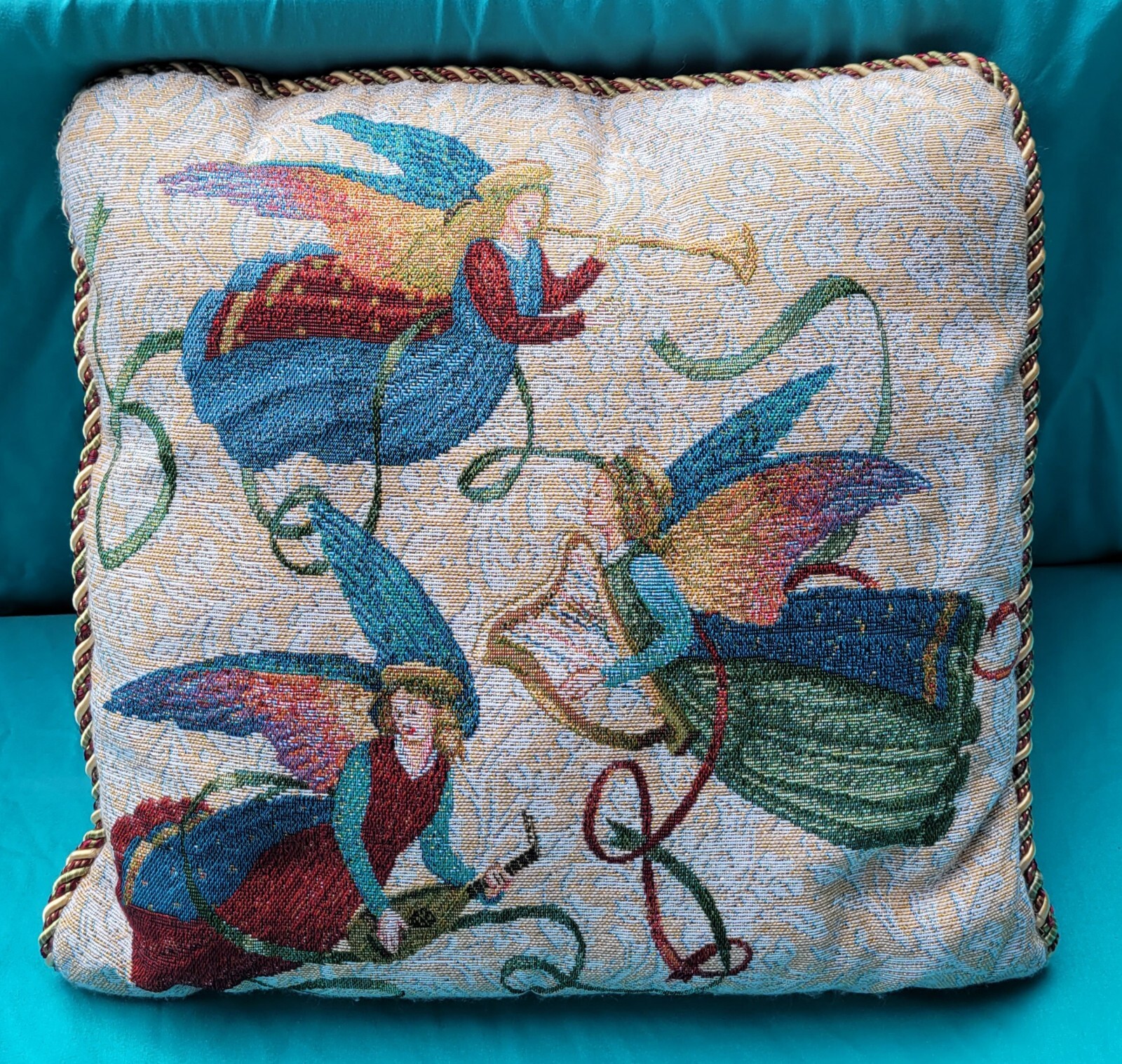 Tapestry Throw Pillow Retro Cottage Shabby Chic Christmas Angel's Sofa Chair Bed