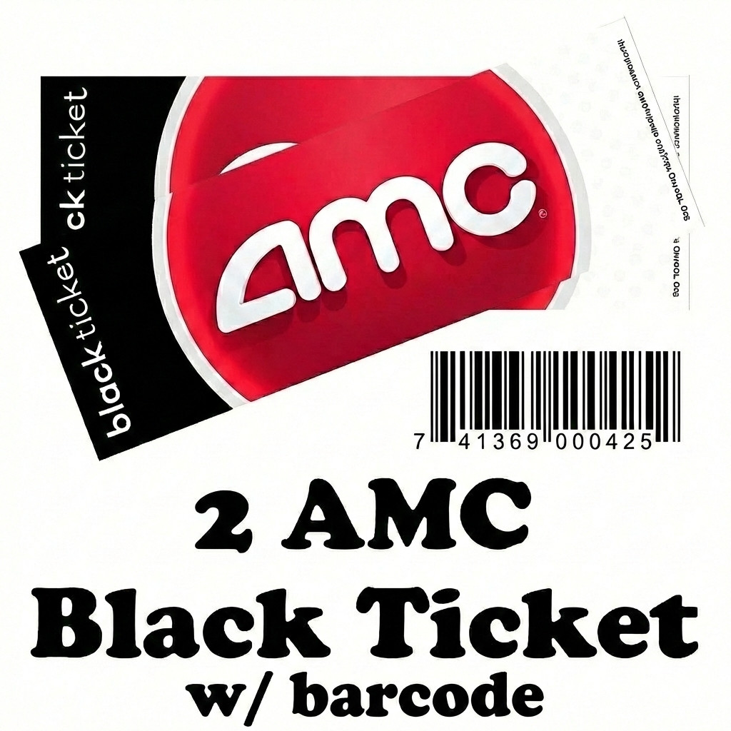 2 AMC Movie Theatres Black Ticket, No Expiration With Barcode Read Description