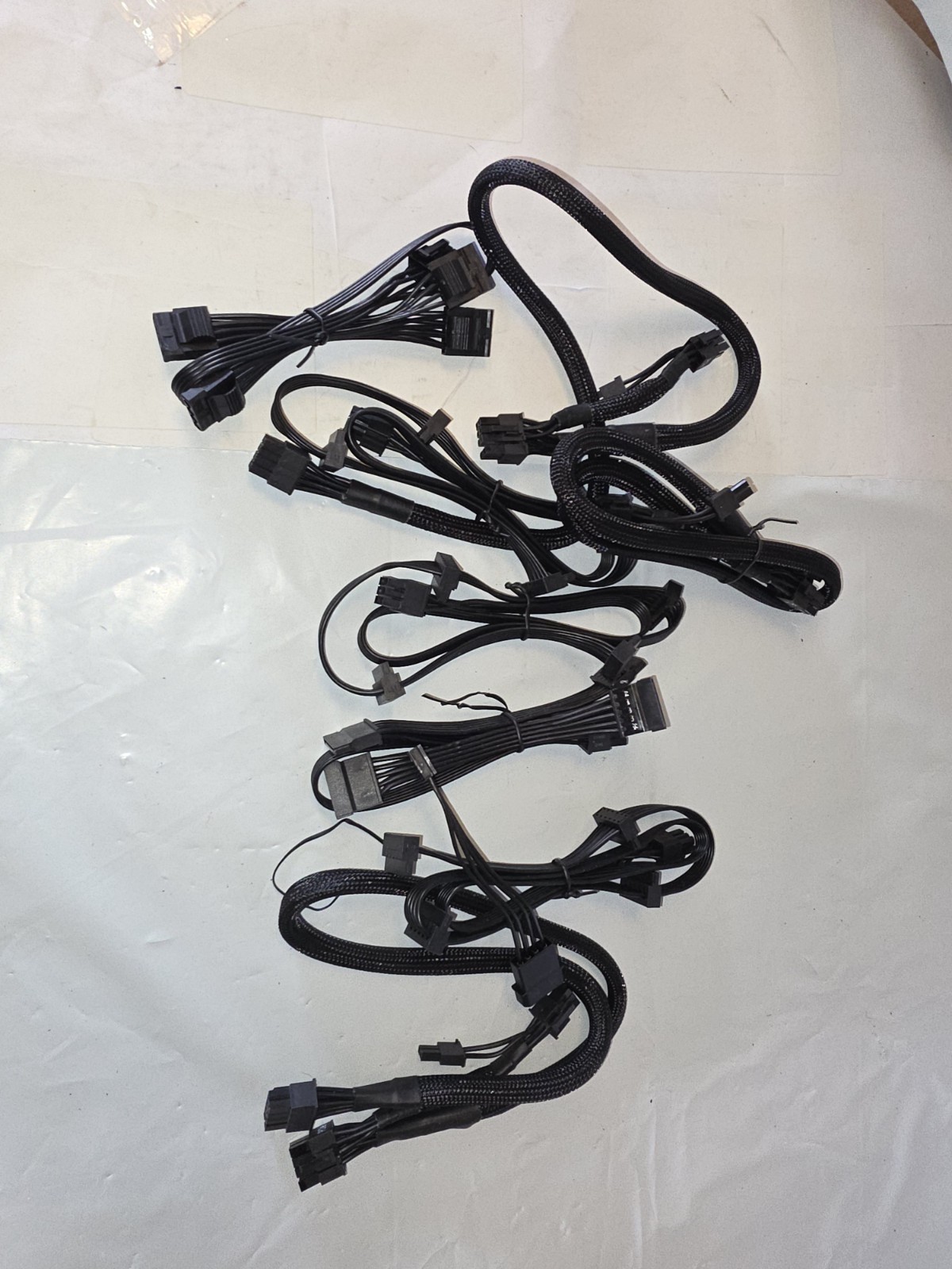 Lot of Modular Power Supply Cables – PCIe, SATA, CPU – Mixed Set – Black Sleeved