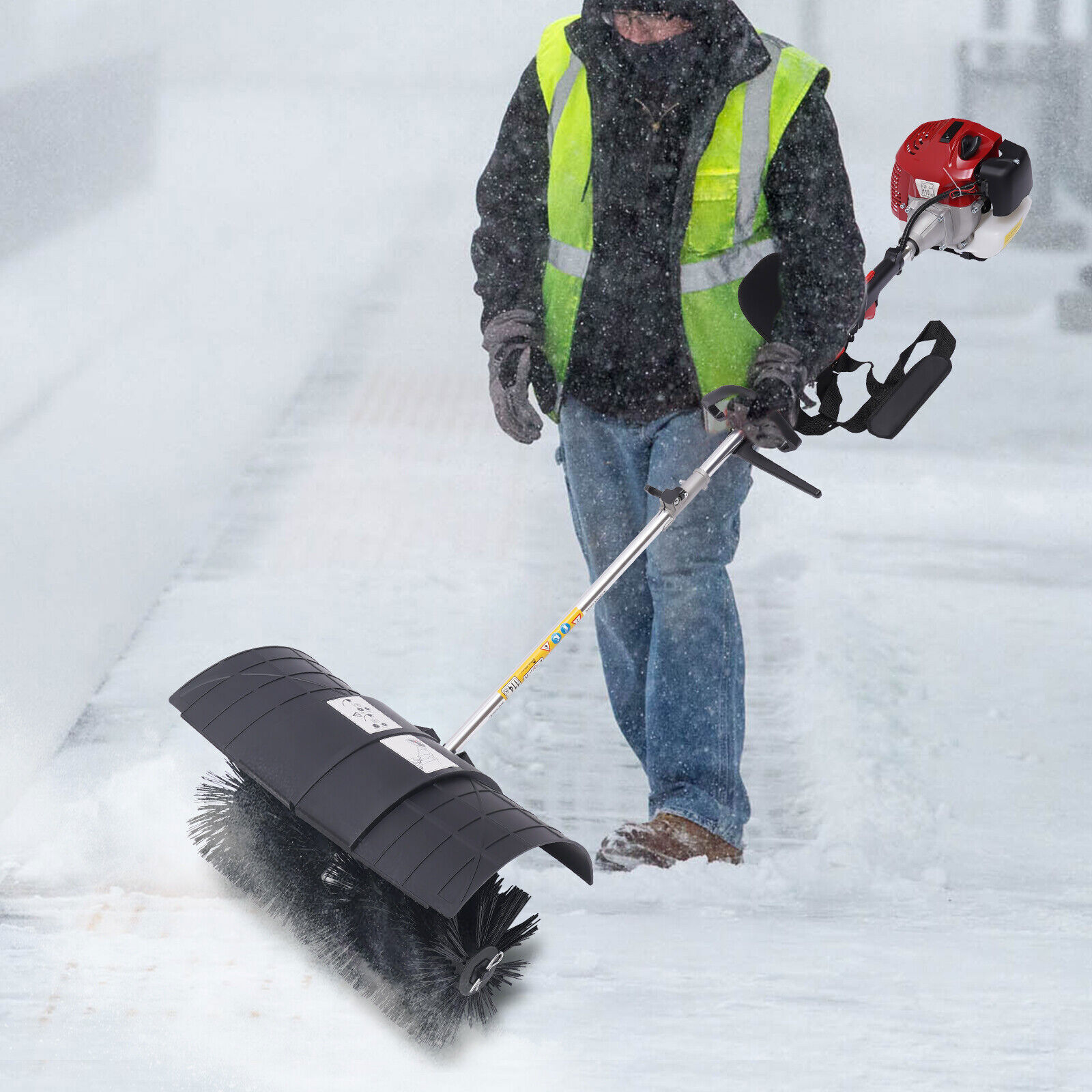 Handheld 52cc Gas Power Sweeper Broom Driveway Turf Artificial Grass Snow Clean