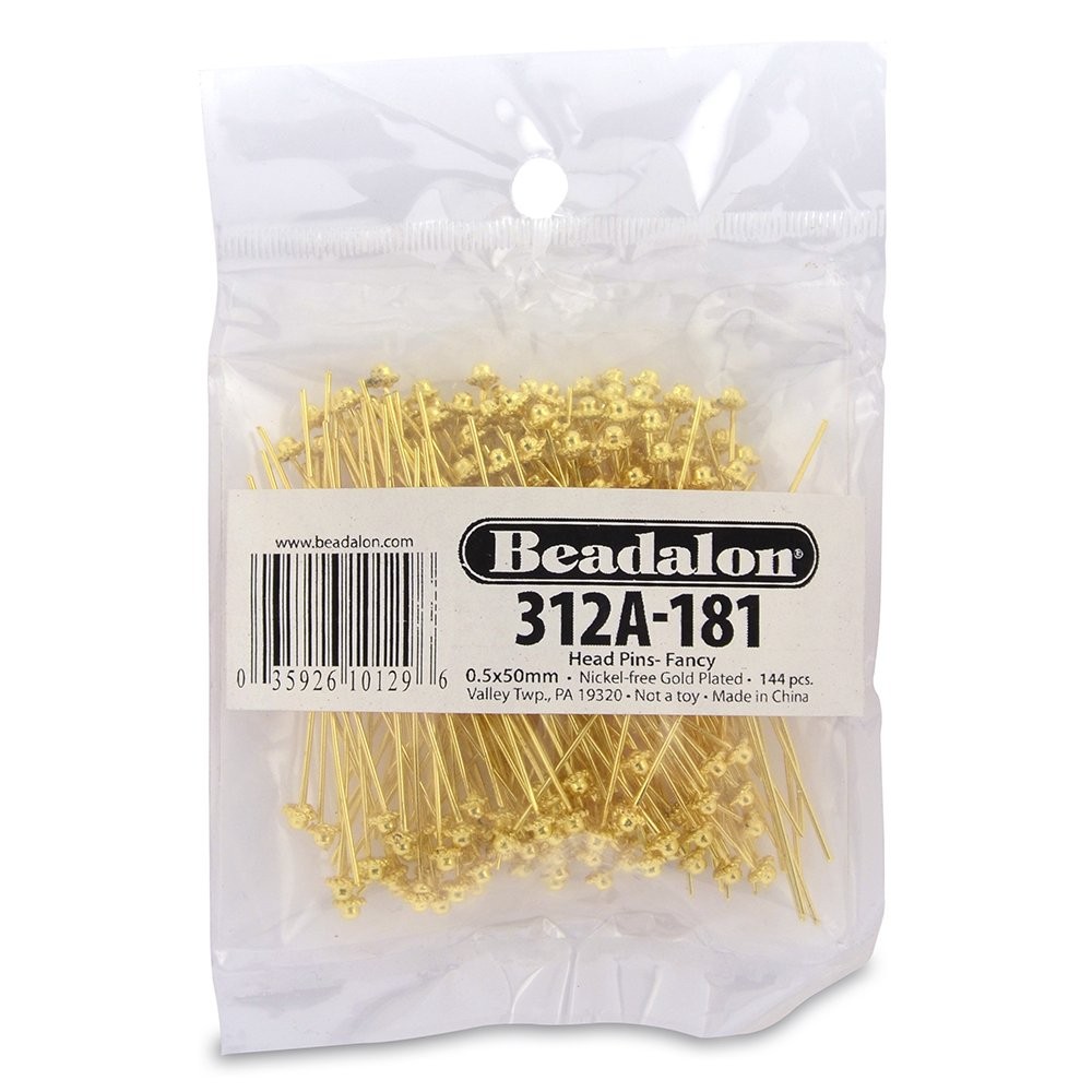 Beadalon 144pc 2" Fancy Head Pin, Nickel-Free Gold Plate for Jewelry Making