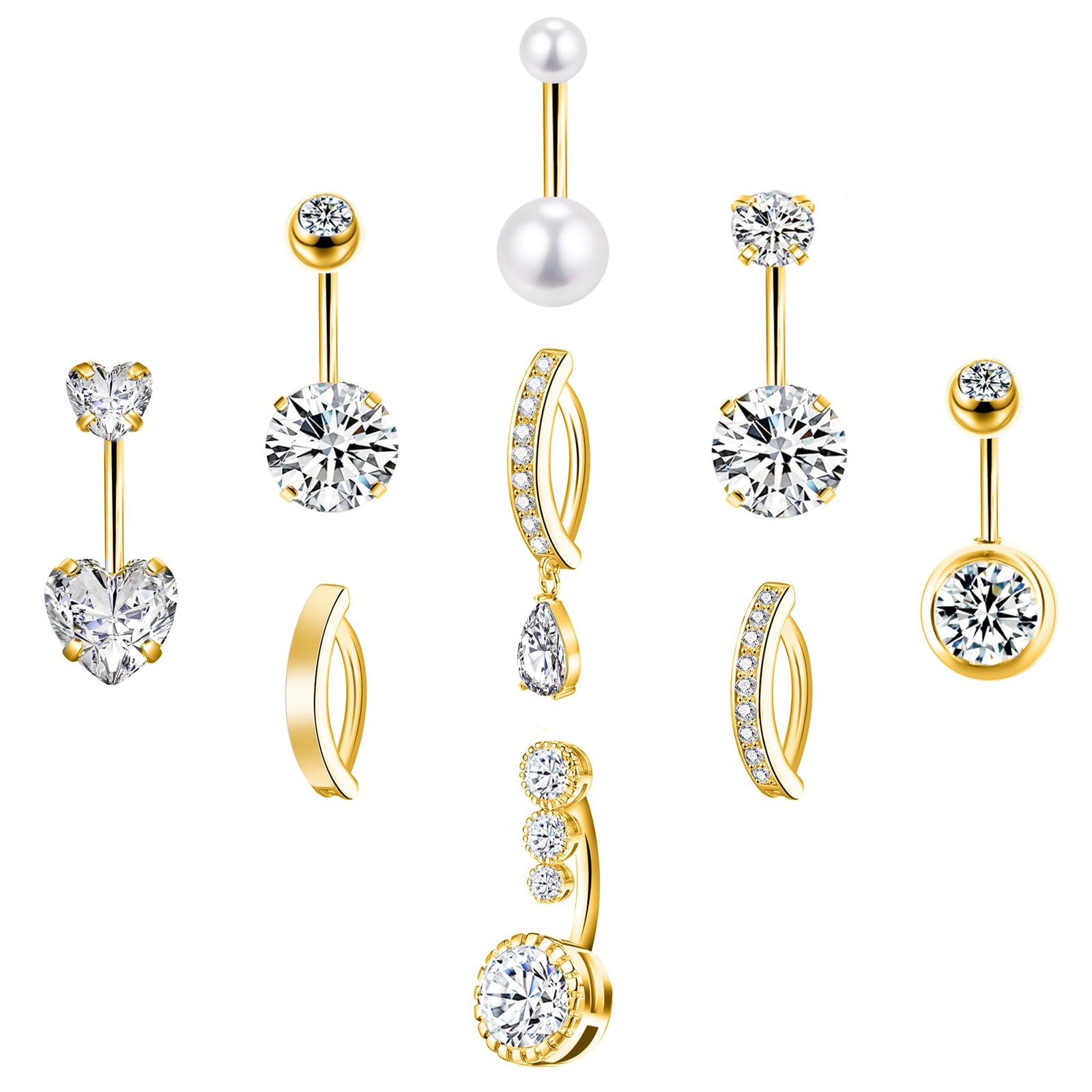 LEE&RO Gold Belly Button Ring for Women - Surgical Steel 14G Navel 