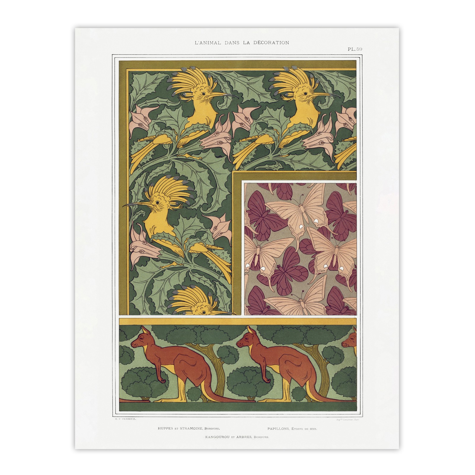 Birds Butterflies Kangaroo Pattern Framed Wall Art Print Verneuil