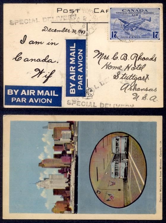 CANADA #CE2 1943 SINGLE ON PPC TO USA