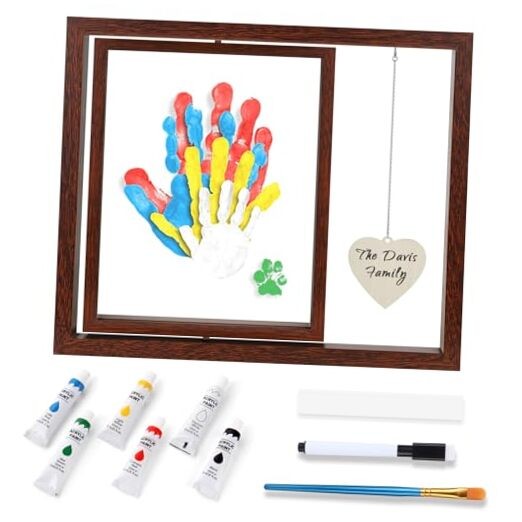 Omrhvi Family Handprint Kit, DIY Craft Keepsake Frame, Hand Prints Decor Walnut