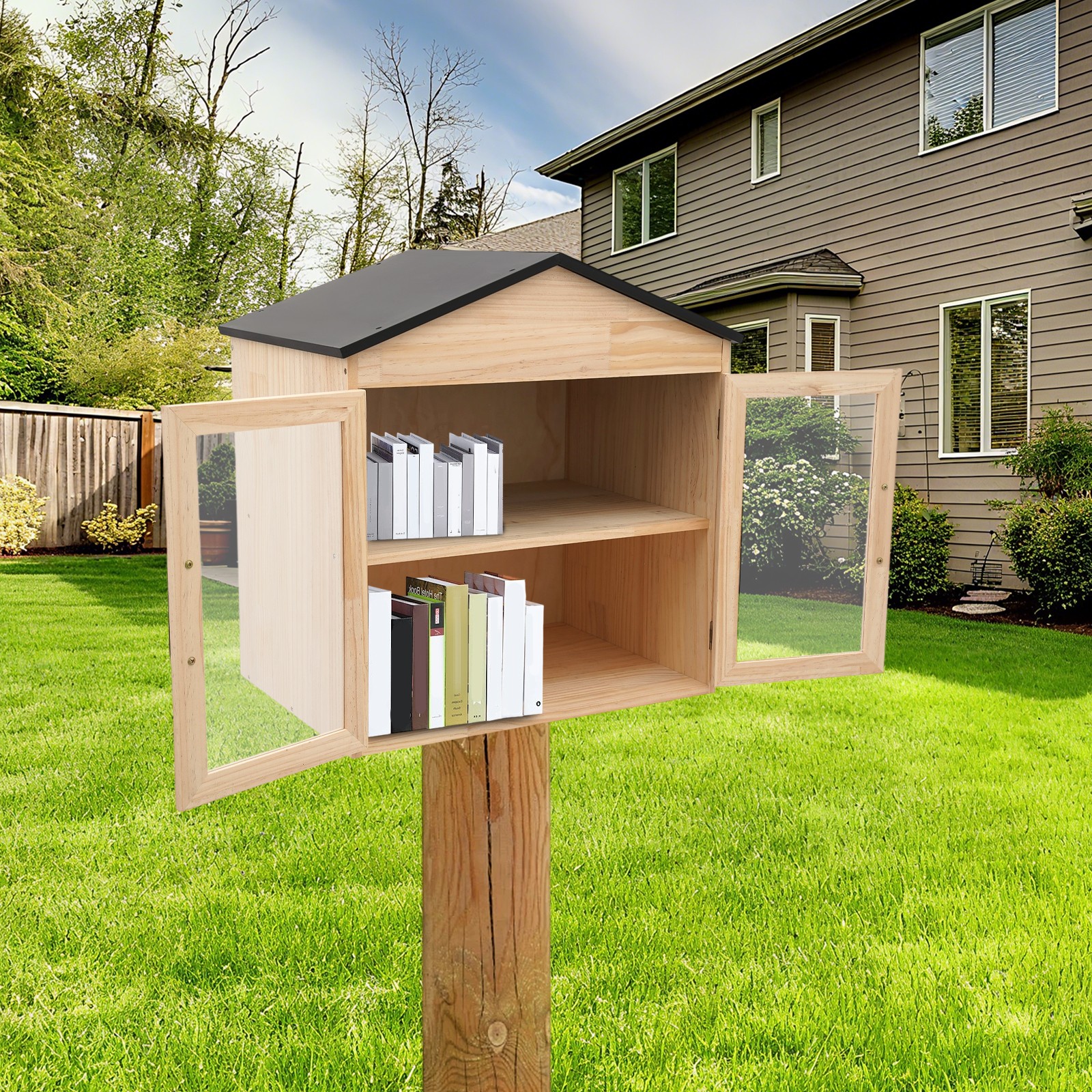 Library Book Box, Wooden Book Cabinet, Exchange Cabinet for Sharing Book