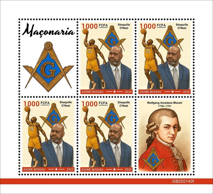 Freemasonry Shaquille O’Neal Amadeus Mozart MNH Stamps 2025 Guinea-Bissau M/S