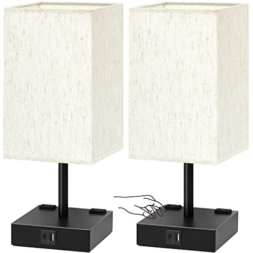  Bedside Table Lamps Set of 2 - Touch Nightstand Lamp for Bedroom with Flaxen