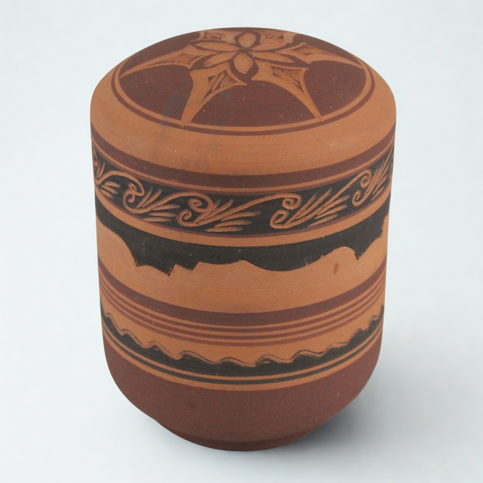 Ceramic Priego Jesus Parra Luna Terracotta Geometric Container With Lid
