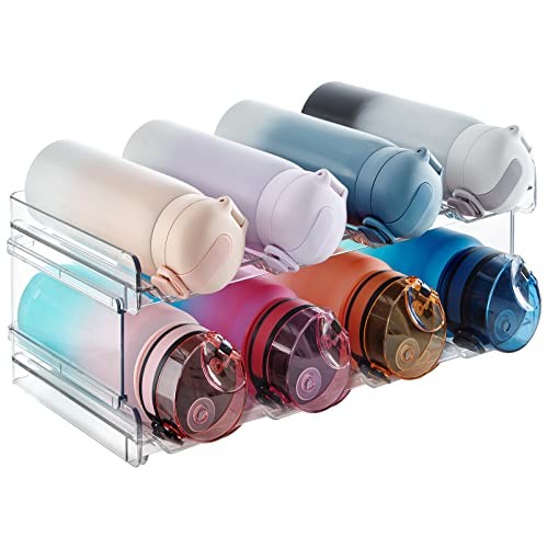  Stackable Water Bottle Organizer for Cabinet, Plastic Bottle 2 Tier-8 Bottle
