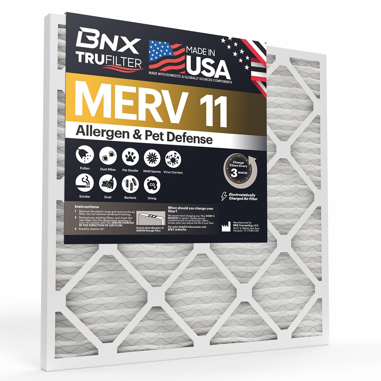 Filters 12x24x1 MERV 11 Allergen Defense Pleated 4 Pack BNX Air TruFilter