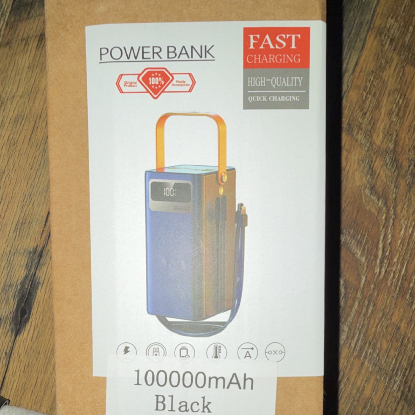 100000mAh Power Bank Black Fast Charging Portable Rechargeable LCD Display