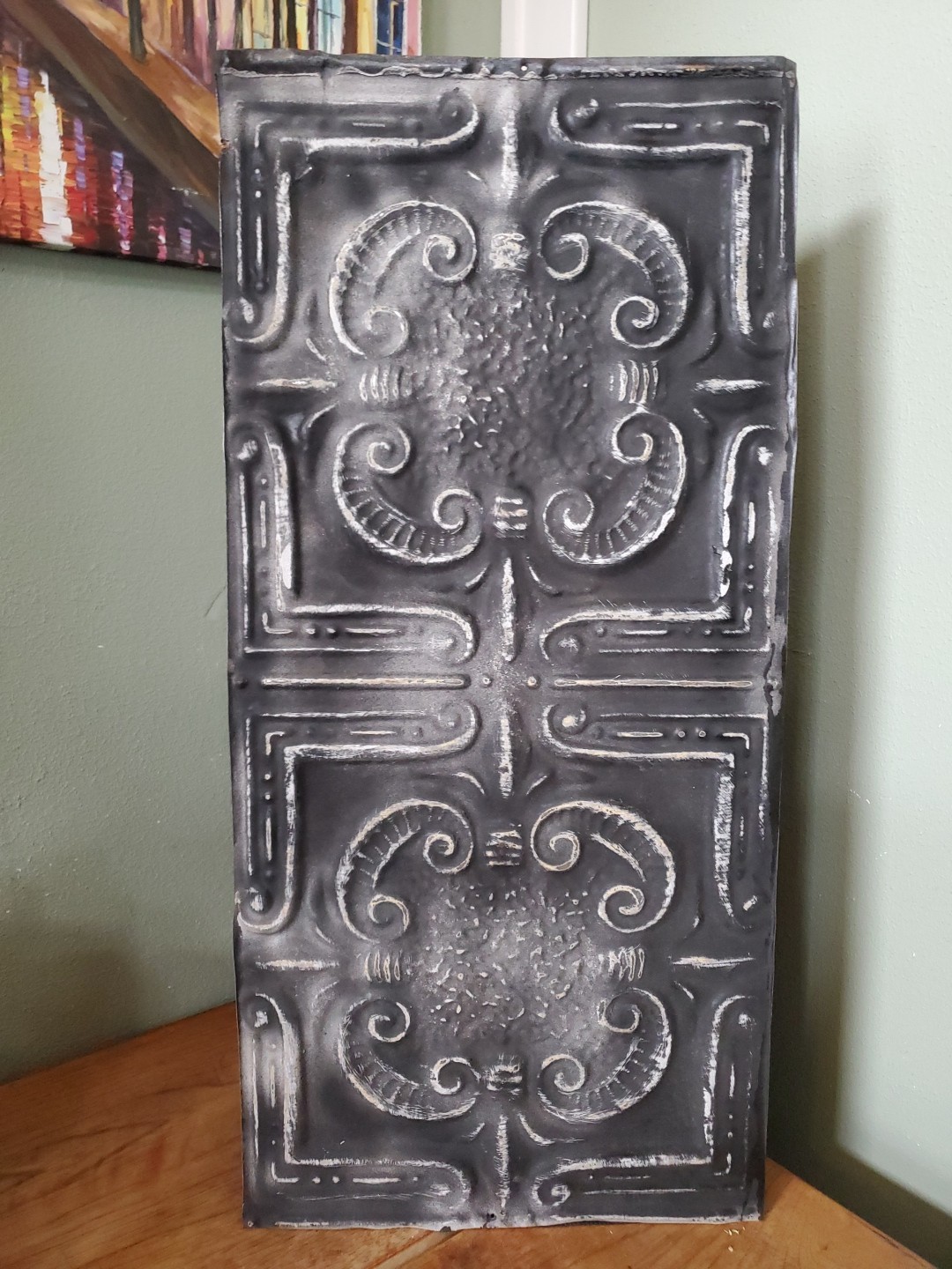 Vintage Ceiling Tin for crafts patch work home decor  24”x11”