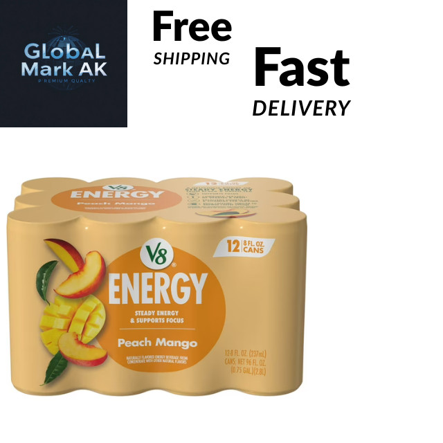 V8 Energy Peach Mango Energy Drink, 8 fl oz Can, 12 Pack
