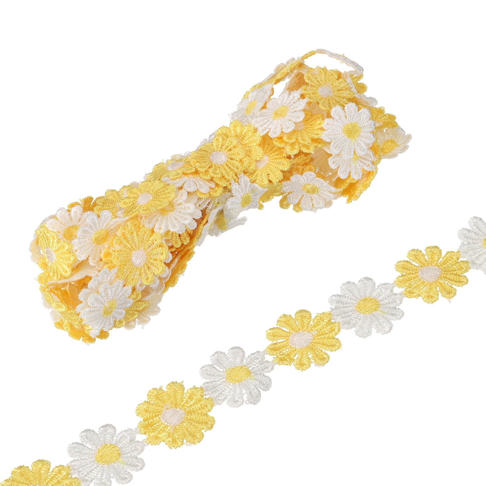 5 Yards 1 Inch Wide Delicate Floral Edge Lace Trim, Yellow-White