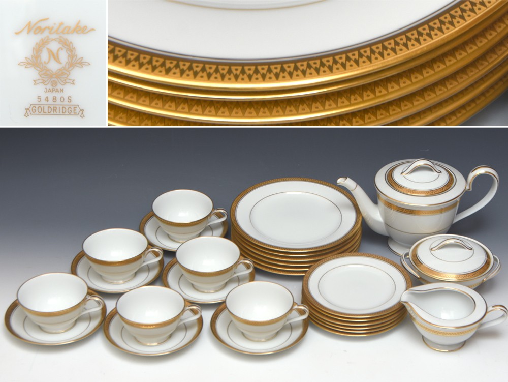 NORITAKE GOLDRIDGE Tea set 1953-1973 Teapot Cup & saucer Plates etc. Ceramic