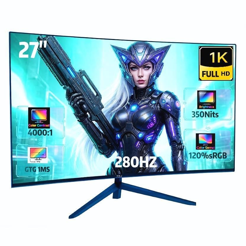 27" Curved Gaming Monitor, 280Hz FHD 1080P, 1800R VA Panel, 120% sRGB, AMD Fr...