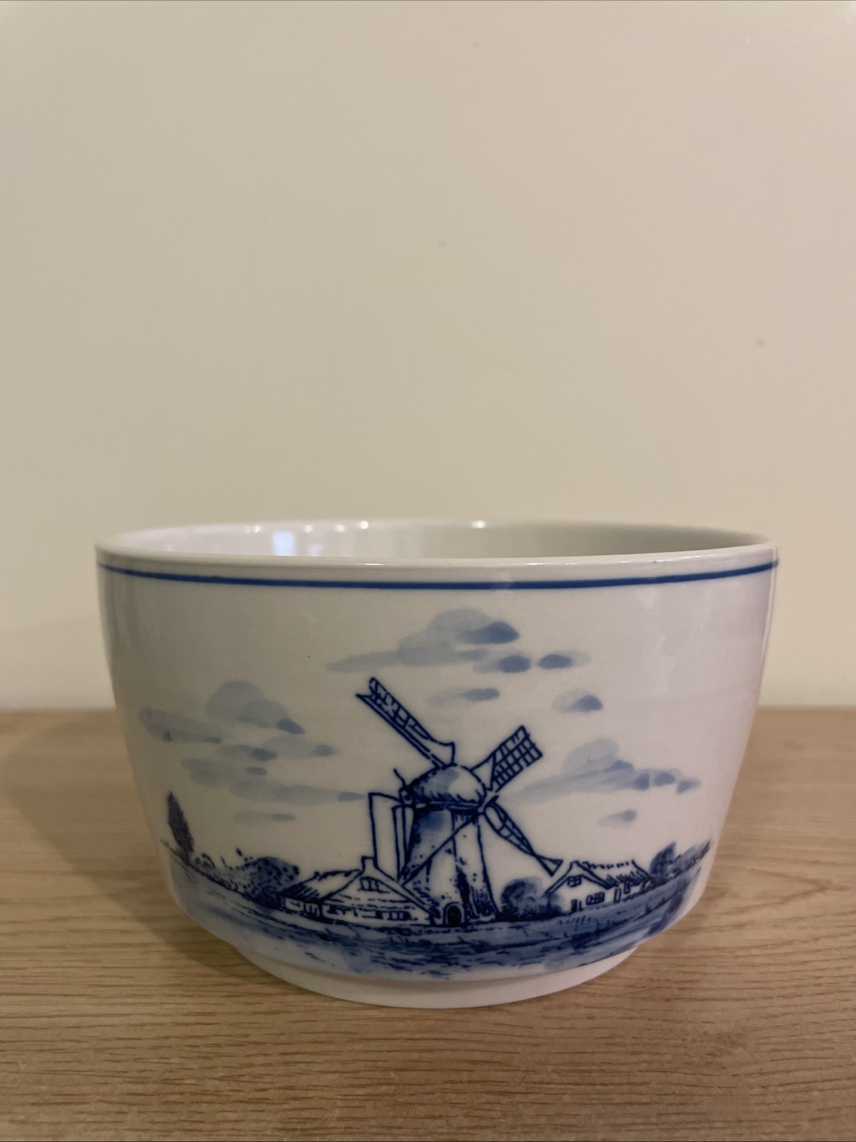 VTG Delfts Blue Delft Windmill & Sailboat Scenery Round Dutch Bowl 5.5” x 3”