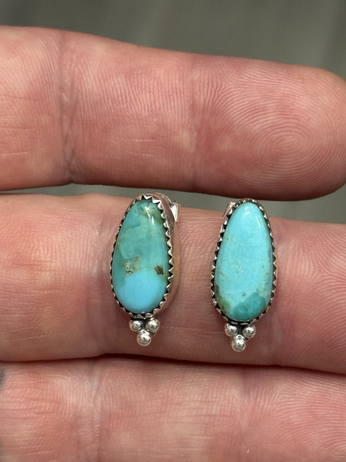 STERLING SILVER TURQUOISE TEARDROP 7/8” SINGLE STONE POST STUD EARRINGS .925